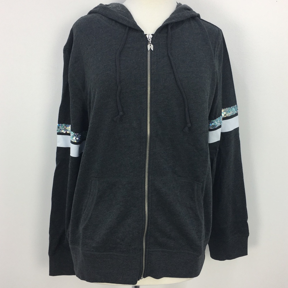 NWT Victoria's Secret Gray Cotton Sequined Hoodie